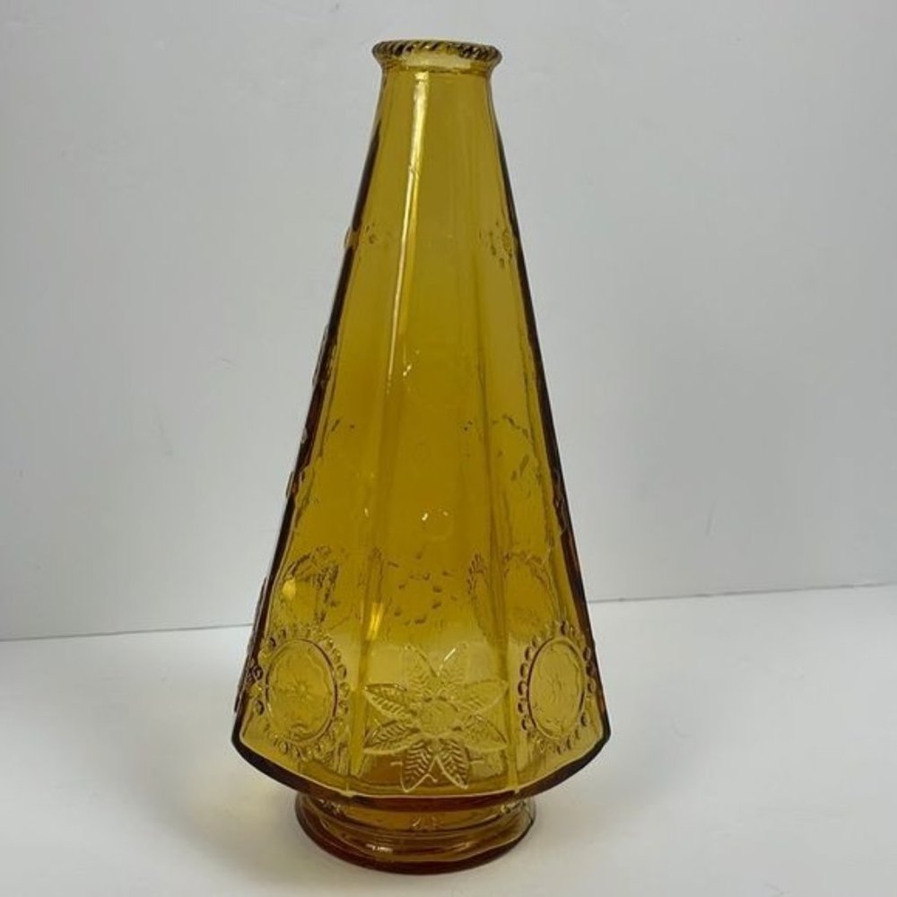 Vtg Amber Wheaton Glass Bottle Bud Vase 9.5x5 Holiday Poinsettia cottage decor